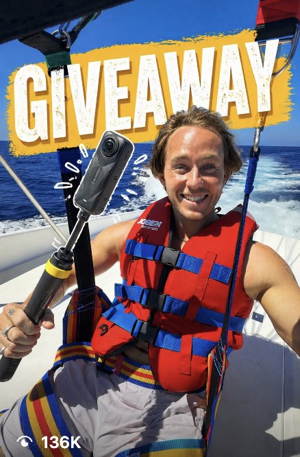 Insta360 giveaway campaign reel thumbnail, 136K views